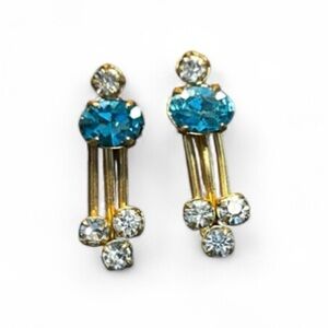 Vintage 12k Filled Gold Earrings with Blue and White Crystals